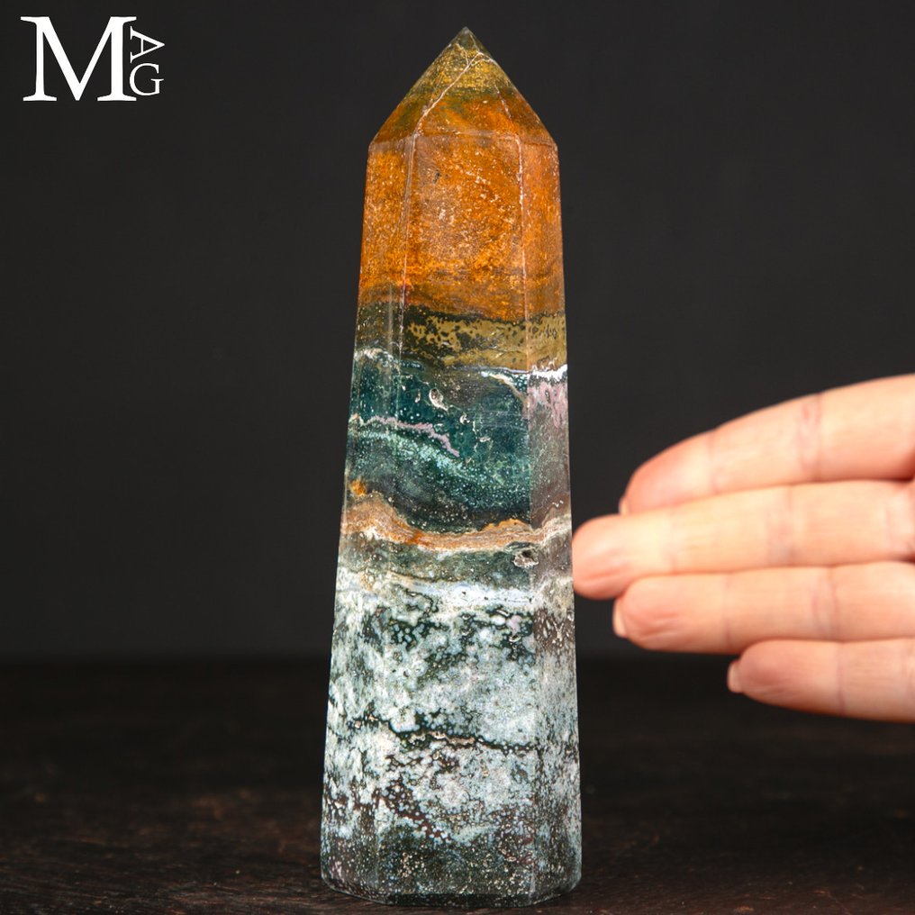 Dendritic Agate Point Dendritic Agate Obelisk - Madagascar - First Choice Mineral - Height: 154 mm - Width: 46 mm- 372 g #1.0