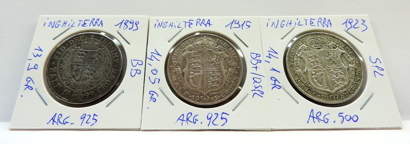 英格兰. Lotto 3 monete argento da 1/2 Crown dal 1899 al 1923  (没有保留价) #1.0