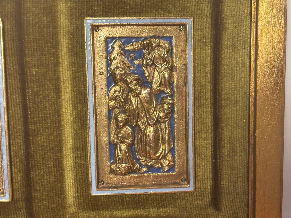 Modest Morató Ojer - Vallási triptichon - 50 x 24,5 cm - Bronz, Zománc, Fa - 1960-1970 #3.2