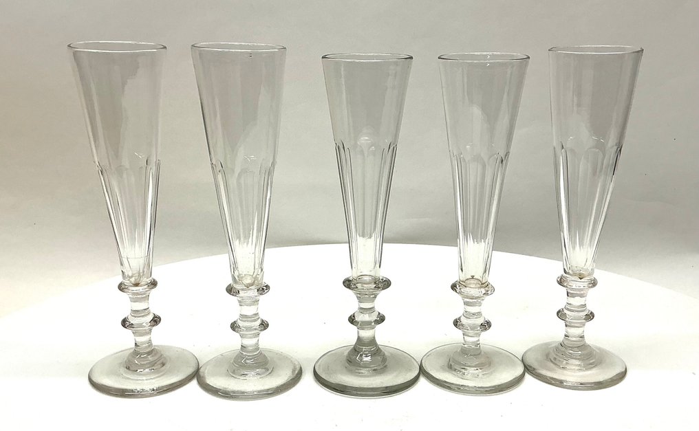 Set van 5 antieke VSL flûtes (Val Saint Lambert) c1900 - Champagnerglas (5) - Kristall #3.2