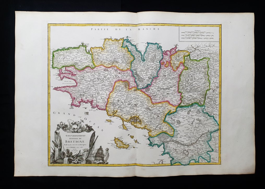 Europe - France / Brittany / Brest / Rennes / Saint-Malo / Vannes / Carnac; Robert de Vaugondy - Gouvernement General de Bretagne......, 1758 - 1751-1760 #1.0