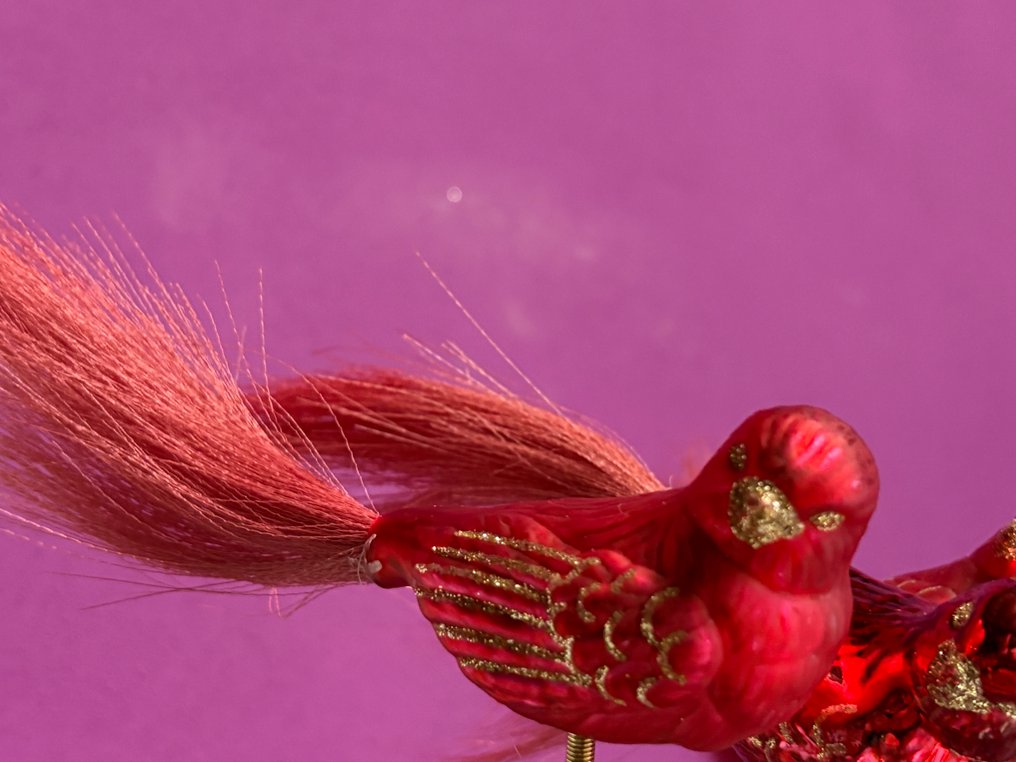 Krebs - Dekoracje świąteczne Inge-Magic: 6 vogeltjes (rood) op knijper, glas (6) - Szkło #4.3