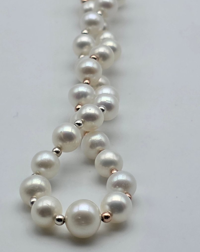 没有保留价 - 项链 - 18K包金 黄金, 玫瑰金, 白金 珍珠 - 6 至 7.6 毫米的珍珠阿科雅 #3.2