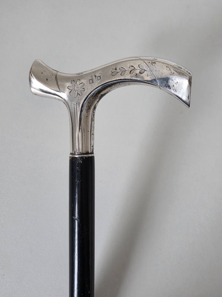 Zilver 800, Gedetailleerde Bastone da passeggio - Argento, Legno, Bloemreliëf - certificazioni di argento #3.2