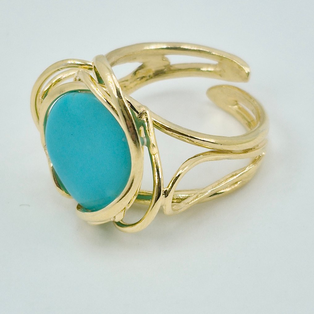 綠松石 - 銀 - 戒指 - 美国奶油色 #1.0