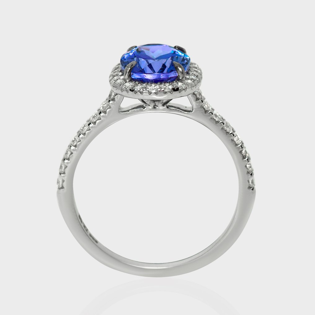 沒有保留價 - 戒指 - 14 克拉 白金, HRD 2.36 克拉 强烈蓝色 -  2.81ct. tw. 坦桑石 - 鉆石 #4.3