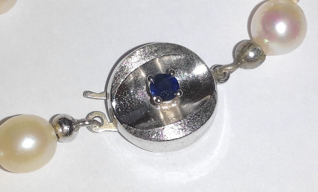 χωρίς τιμή ασφαλείας - Κολιέ 835 ασήμι - μαργαριτάρια Akoya - σάπφειρος #3.2