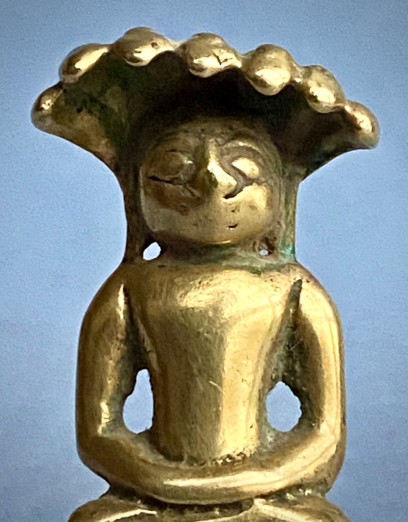 Pārśvanātha, 23° Tīrthaṅkara - Antiguo - Raro bronce votivo Jain que representa a Pārśvanātha con inscripción devocional en la base, siglo - 1650-1700 Imperio Mughai (1526-1857) - Pārśvanātha #3.2