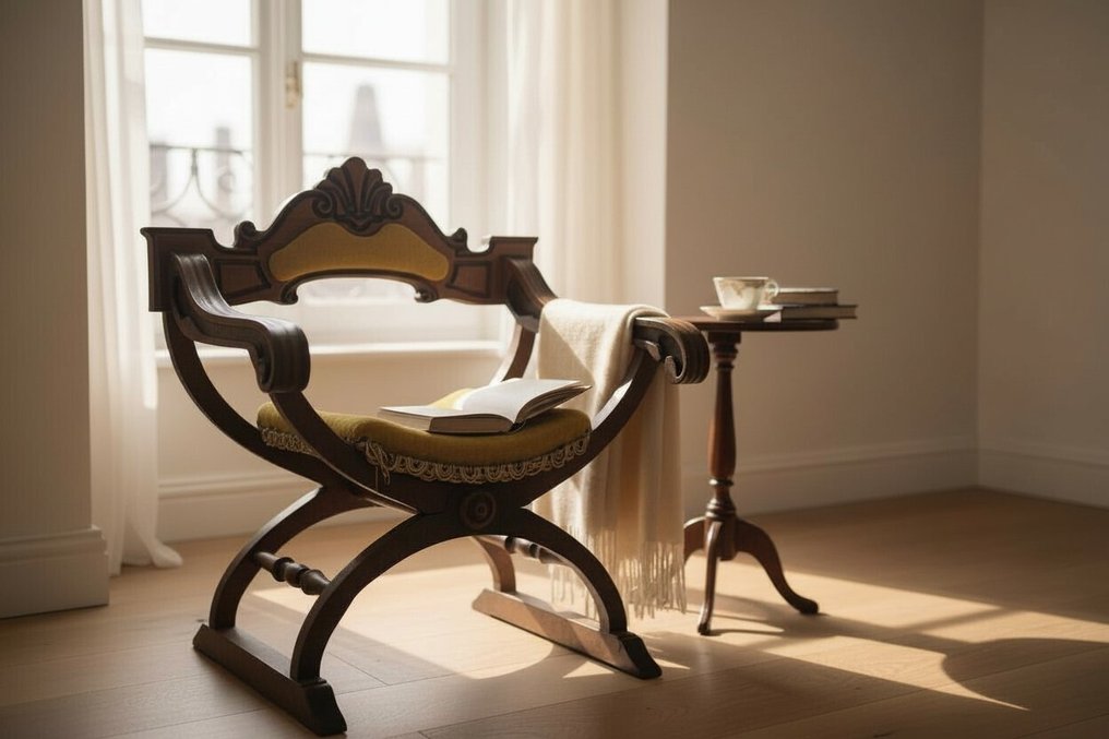 椅子 - 萨沃纳罗拉 - 木, 丝绒 - Sedia Savonarola 70年代 #2.1