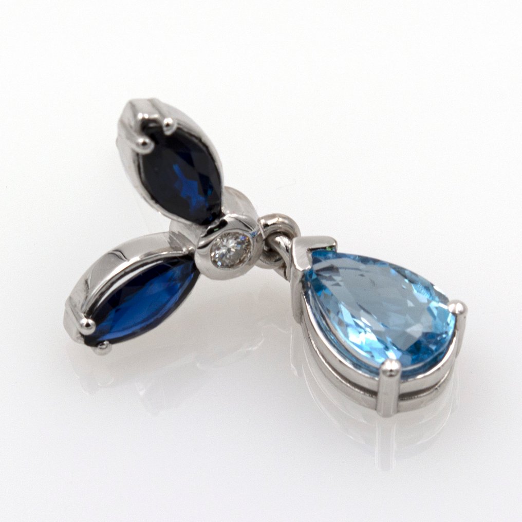 耳環 - 18 克拉 白金 -  3.80ct. tw. 海藍寶石 - 鉆石 #3.2