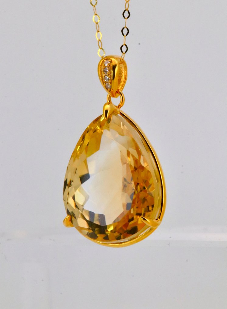 Ingen mindstepris - Vedhæng - 14 karat Gulguld Citrin - Diamant #1.0