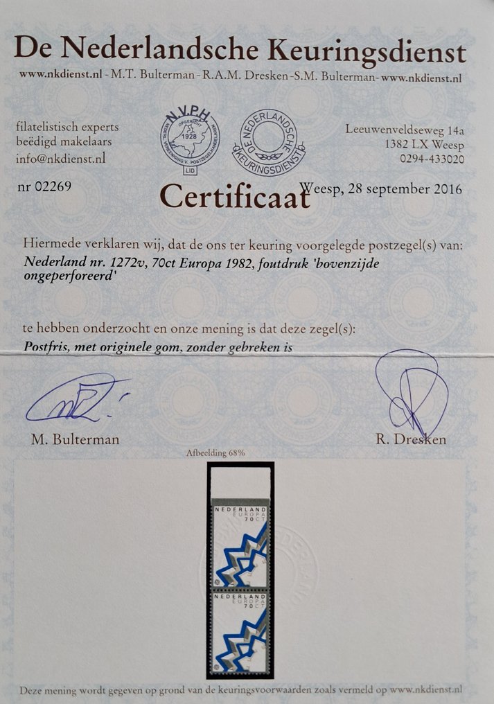 Nederland  - NVPH 1272v med variert 'bovenzijde ongeperforeerd'. #2.1