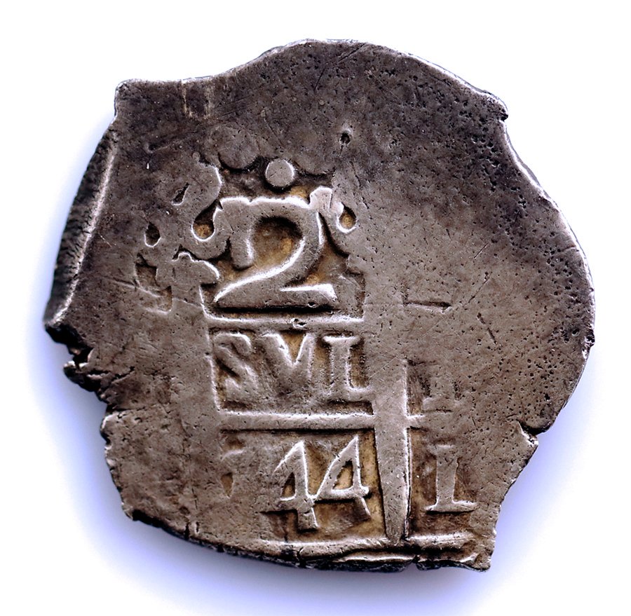 Spanien. Felipe V.. 2 Reales "Macuquina" 1744 V. Lima #1.0