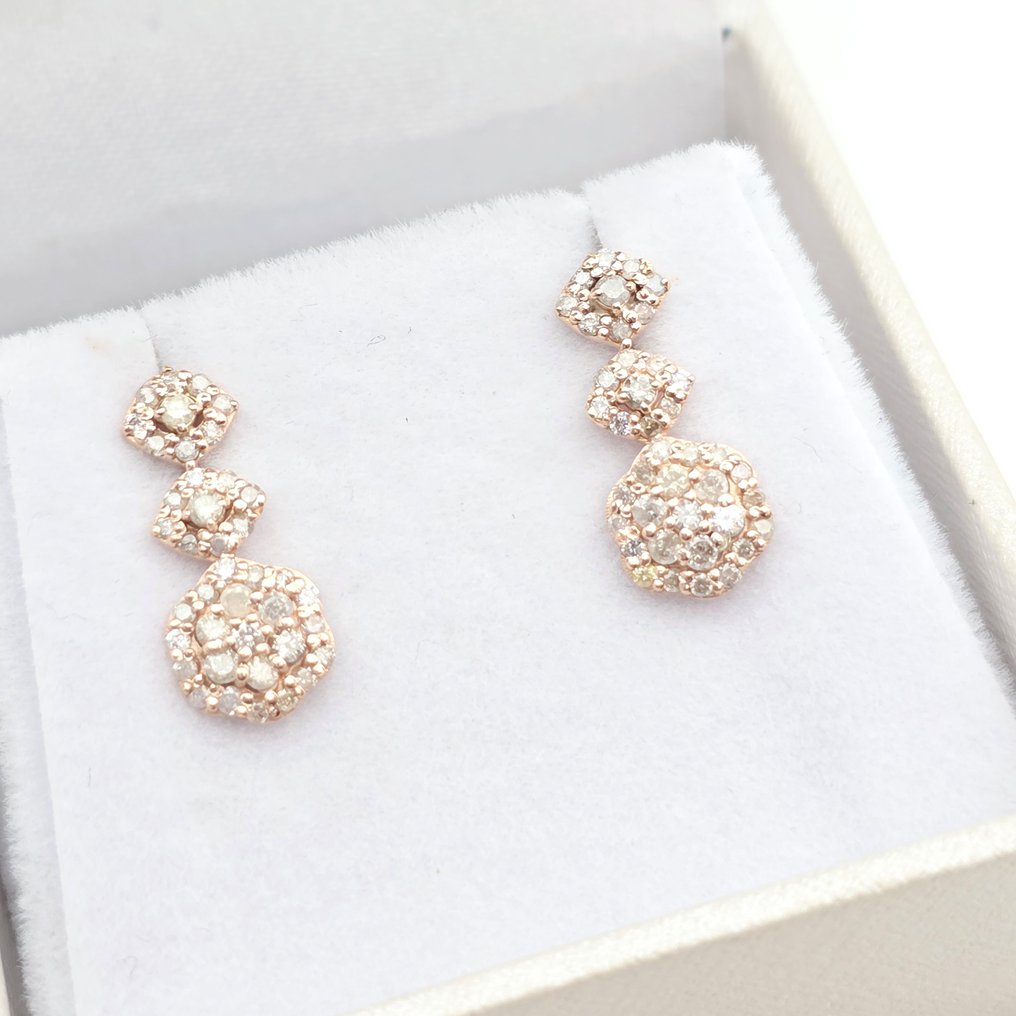 Nincs minimálár - Drop fülbevaló - 14 kt. Rózsa arany -  0.44ct. tw. Gyémánt (Természetes)  #1.0