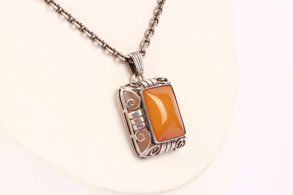 Sem preço de reserva - Colar com pingente Prata - Baltic amber art deco #2.1
