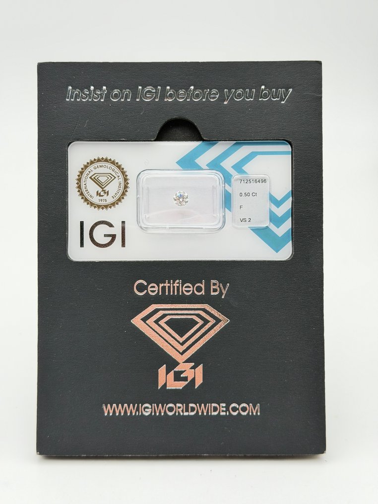 1 pcs Διαμάντι (Φυσικό) - 0.50 ct - Στρογγυλό - F - VS2 - International Gemological Institute (IGI) #1.0