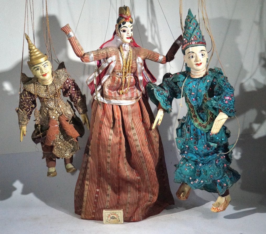 三个传统的缅甸木偶(Yoke Thé) - 缅甸 - 20世紀末 #1.0