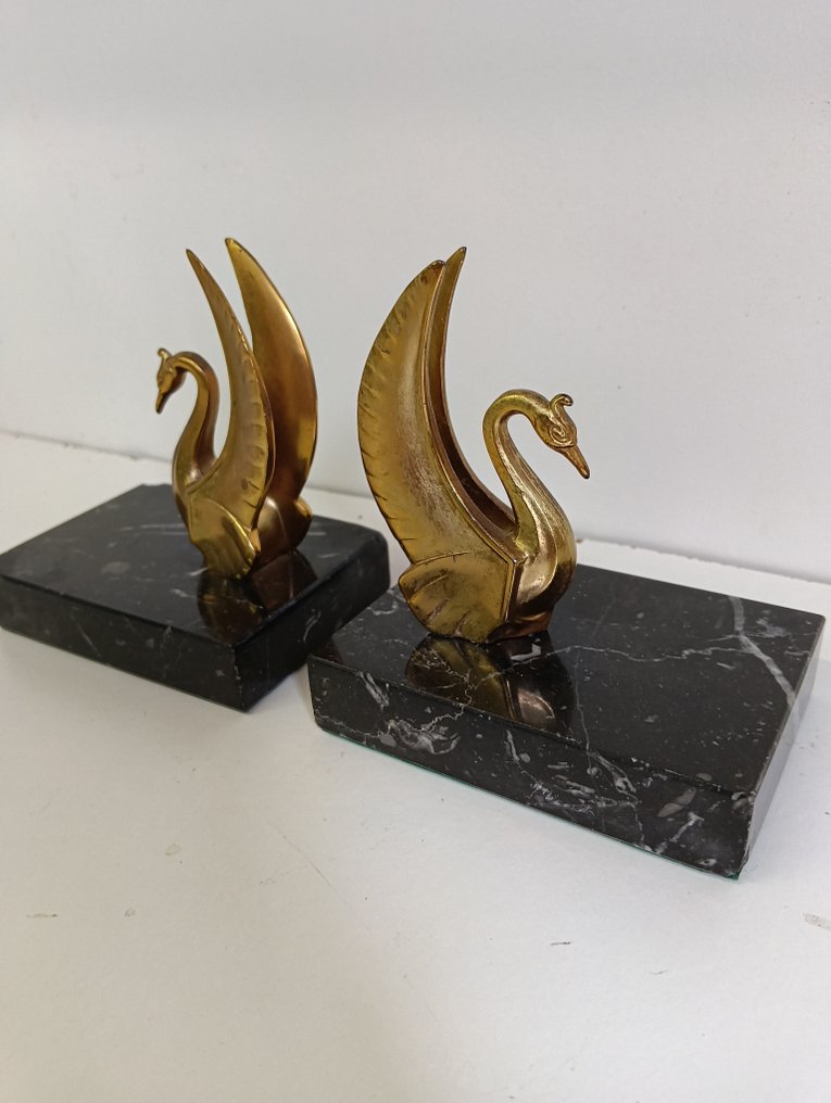 Bookends (2) - Spelter, Marble - Art déco bookcase #3.2