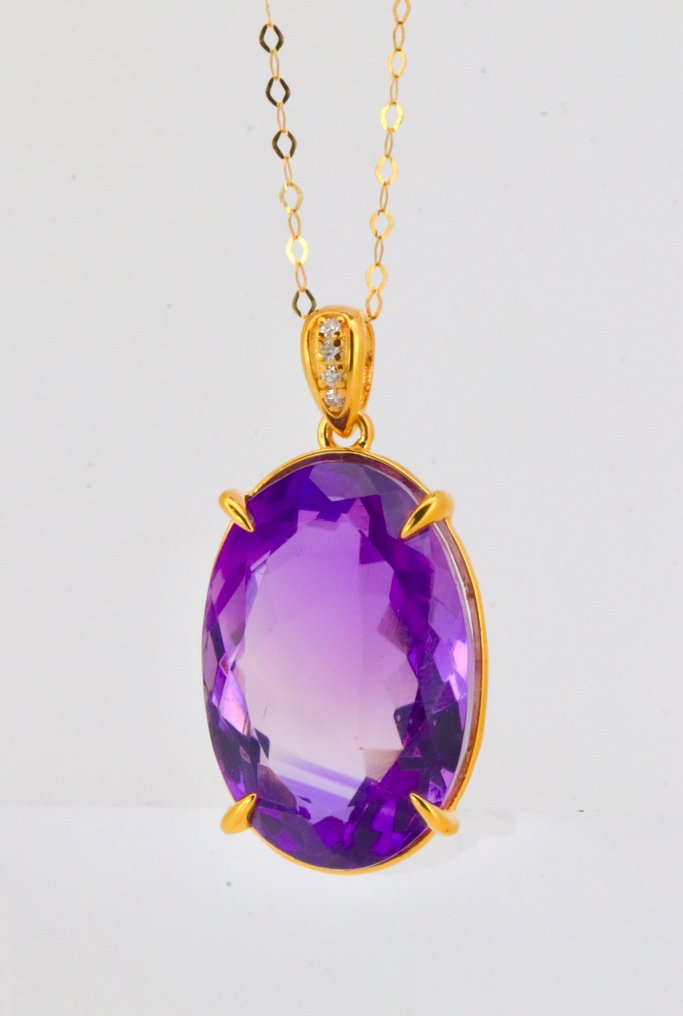 Sans Prix de Réserve - Pendentif - 14 carats Or jaune Améthyste - Diamant #1.0
