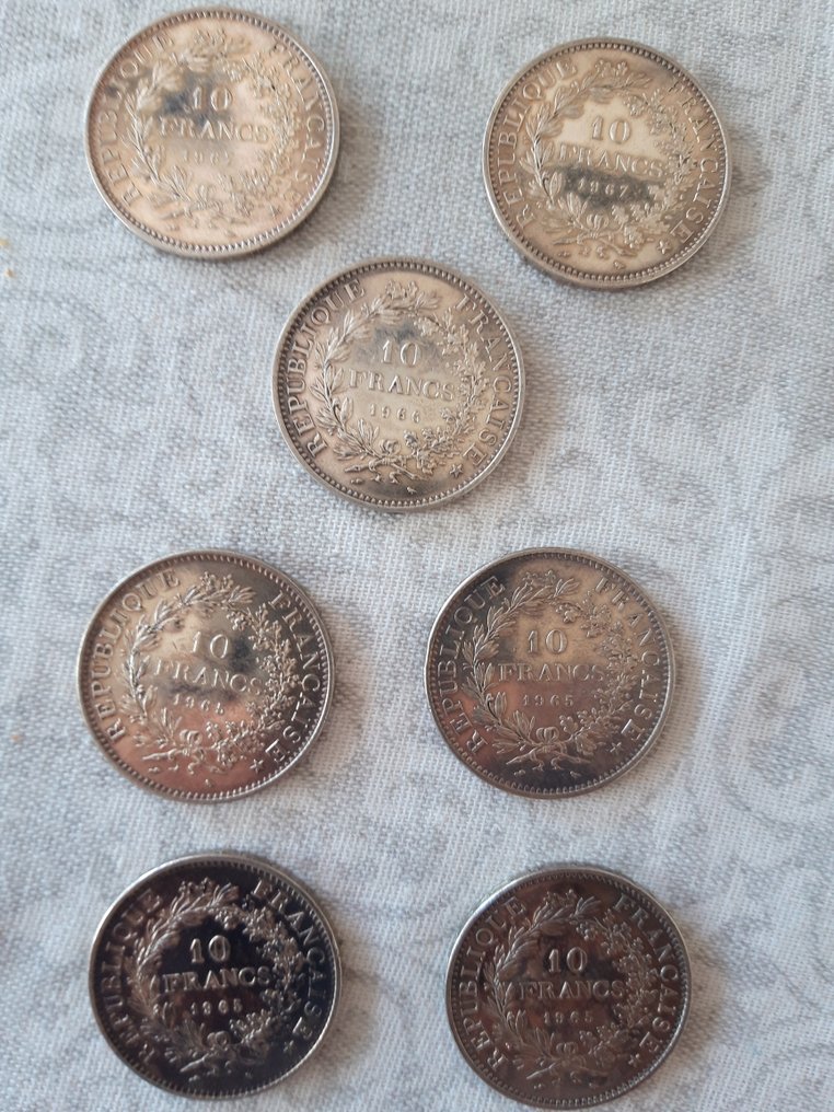Frankrijk. 10 Francs 1965/1967 Hercule (lot de 7 monnaies en argent)  (Zonder minimumprijs) #1.0