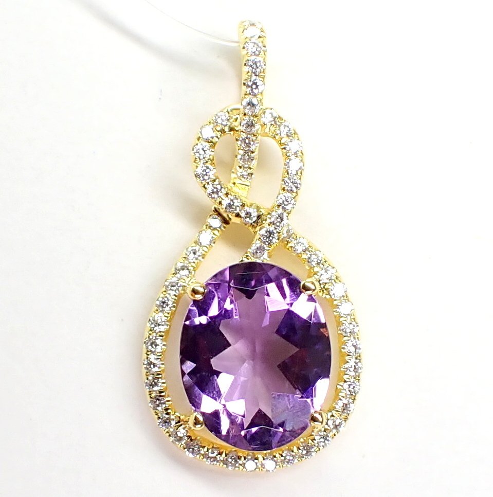 吊坠 - 18K包金 黄金 -  2.34ct. tw. 紫水晶 - 钻石 #1.0