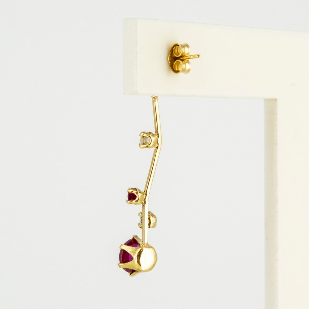 Øreringe - 18 kraat Gulguld - 5.20ct. tw. Rubin - Diamant #4.3
