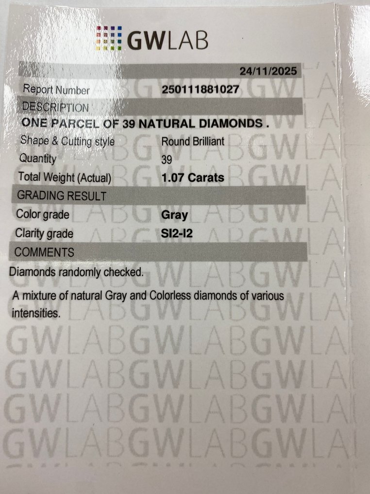 Utan reservationspris - 39 pcs Diamant (Natural) - 1.07 ct - Rund - SI2, I2 - Gemewizard Gemological Laboratory (GWLab) #3.2