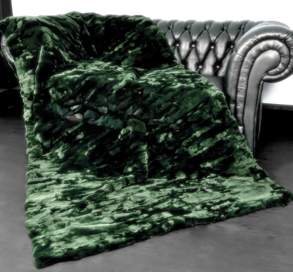 vert forêt - fourrure - Couverture - 220 cm - 110 cm - Rex Chinchilla #3.2