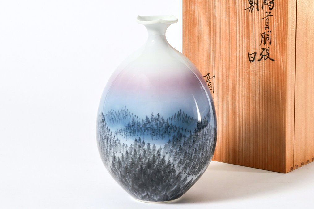 花瓶 - 朝日（朝日）由藤井朱明（藤井朱明）创作——有田陶瓷 - 日本  (沒有保留價) #1.0