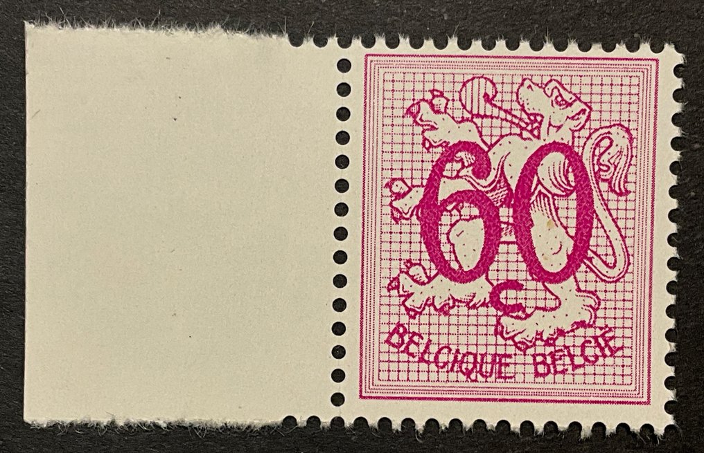 Belgium 1966 - Heraldic lion large format white paper - postprint finish with sheet edge. - OBP 1370P2 #1.0