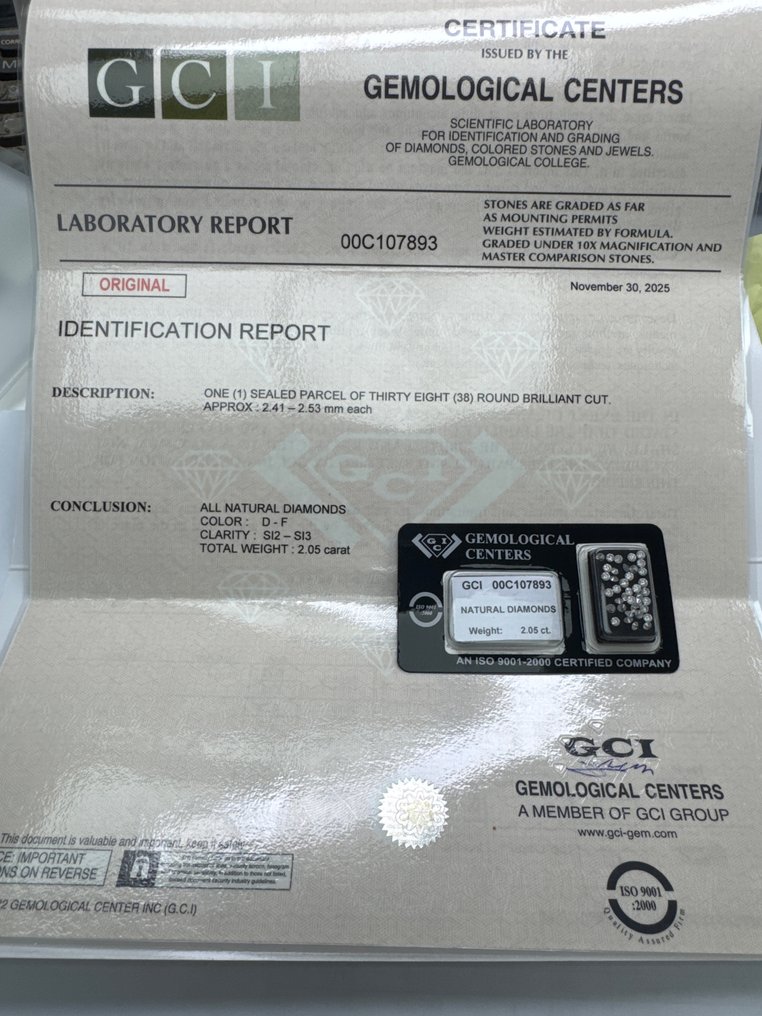 No Reserve Price - 38 pcs Diamond (Natural) - 2.05 ct - Round - F, D (colourless), E - SI3, SI2 - Gemmological Centre Israel (G.C.I.) #1.0