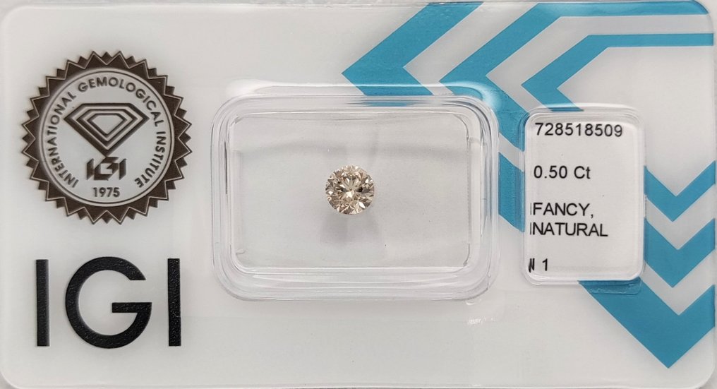没有保留价 - 1 pcs 钻石 (天然色彩的) - 0.50 ct - 圆形 - Fancy 棕色 黄色 - I1 内含一级 - 国际宝石研究院(IGI) #1.0