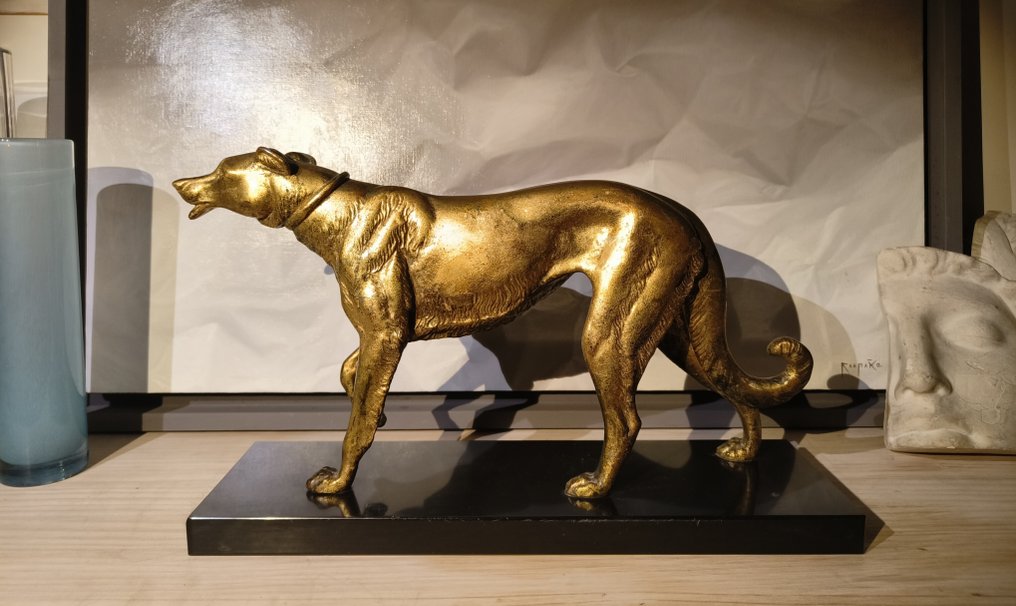 Irenée Rochard - 雕塑, Borzoi - 22 cm - 比利时黑色大理石 #1.0