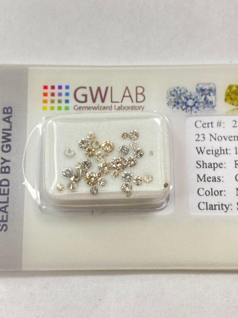 Utan reservationspris - 35 pcs Diamant (Natural) - 1.08 ct - Rund - SI2, I2 - Gemewizard Gemological Laboratory (GWLab) #1.0