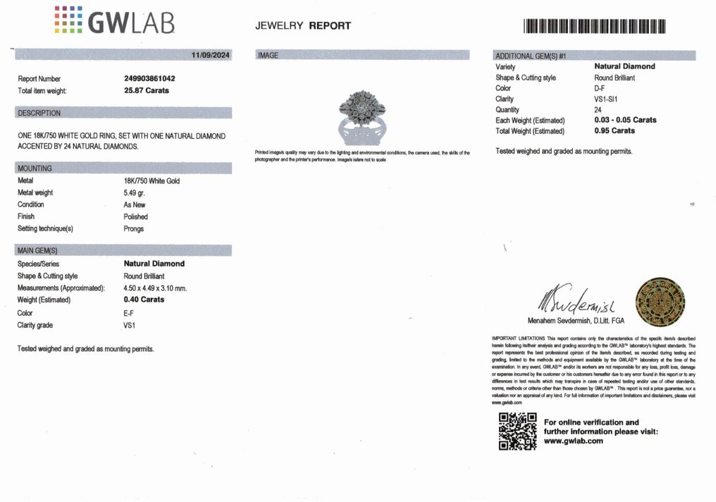 戒指 - 18 克拉 白金 -  1.35ct. tw. 鉆石 (天然) - 鉆石 - R00060 #2.1