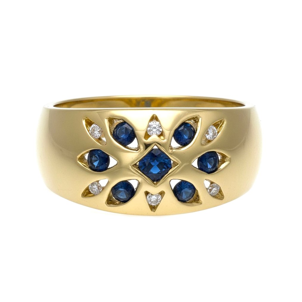 戒指 - 18 克拉 黃金 - 0.37ct. tw. 藍寶石 - 鉆石 #1.0