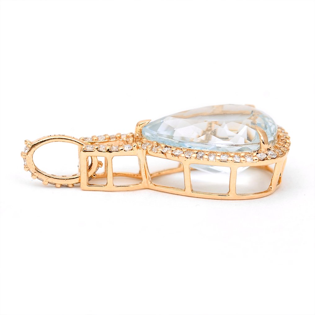 χωρίς τιμή ασφαλείας - Κρεμαστό κόσμημα - 14 καράτια Κίτρινο χρυσό -  3.39ct. tw. Ακουαμαρίνης - Διαμάντι #2.1