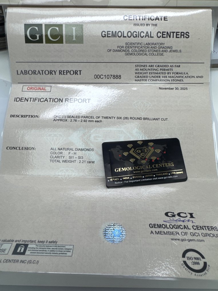 没有保留价 - 26 pcs 钻石 (天然) - 2.21 ct - 圆形 - F, G, H - SI1 微内含一级, SI2 微内三含级 - 以色列宝石中心(G.C.I.) #2.1