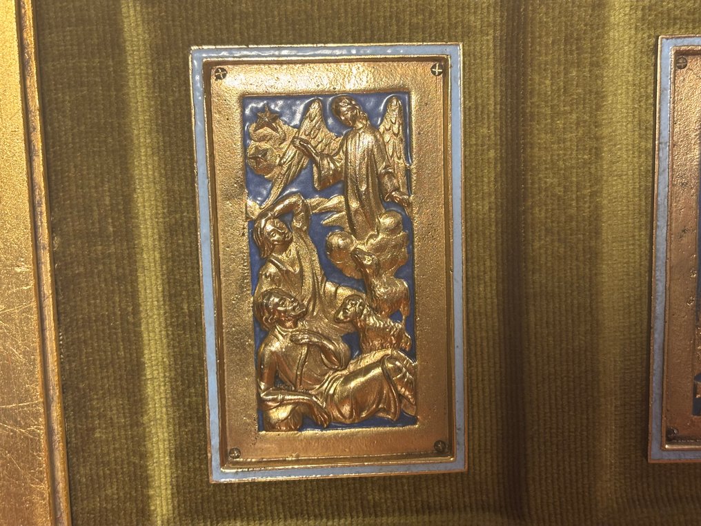 Modest Morató Ojer - Vallási triptichon - 50 x 24,5 cm - Bronz, Zománc, Fa - 1960-1970 #2.1