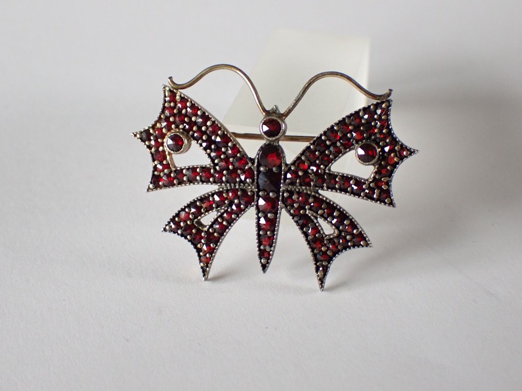 Argento - Spilla - Vlinder - Boheemse Granaat #1.0