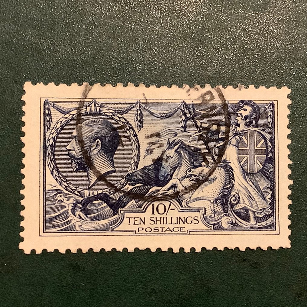 Great Britain 1915 - 10 Schilling Seehorses - De la Rue printing - centered - Michel 143 II #1.0
