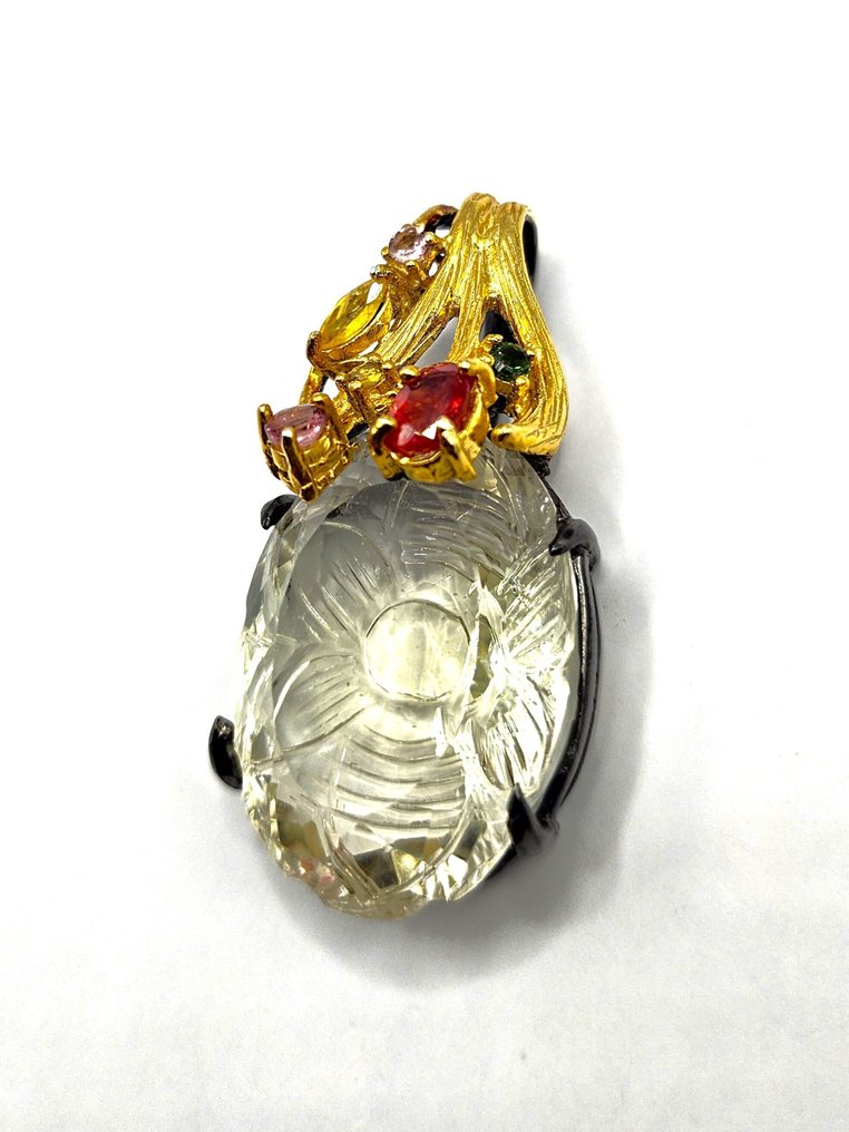 没有保留价 - 吊坠项链 银 - 51.50ct. tw. 石英 - 蓝宝石 #3.2