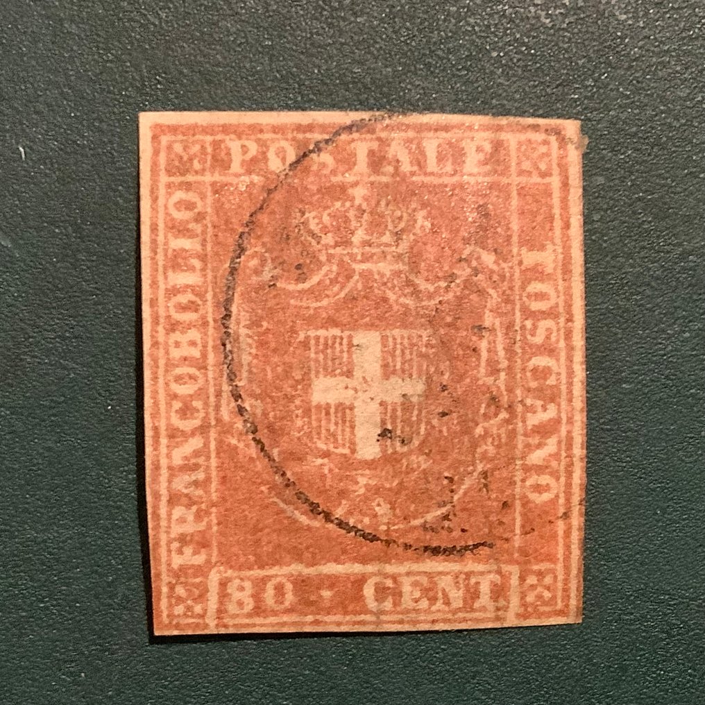 Αρχαία ιταλικά κράτη -  Τοσκάνη 1860 - 80 cent σήμα ασπίδας με καλές περιθωρίσεις. - Sassone 22 #3.2