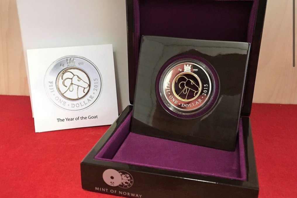 Fiji. 1 Dollar 2015 - Year of the Goat - 20,5g (.999) mit CoA und BOX (Zonder Minimumprijs) #1.0