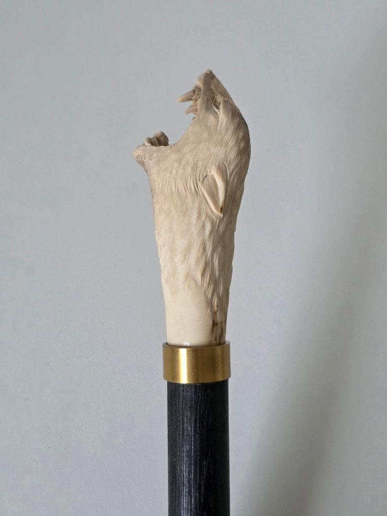 Wolf - Gedetailleerd Handsnijwerk Walking stick - Deer antler, Circa 1900 #4.3
