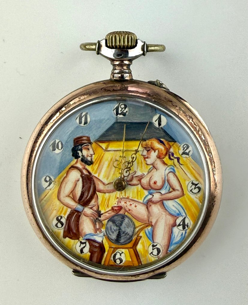 Swiss made - Antique silver erotic pocket watch with moving automaton - 1850-1900 #1.0