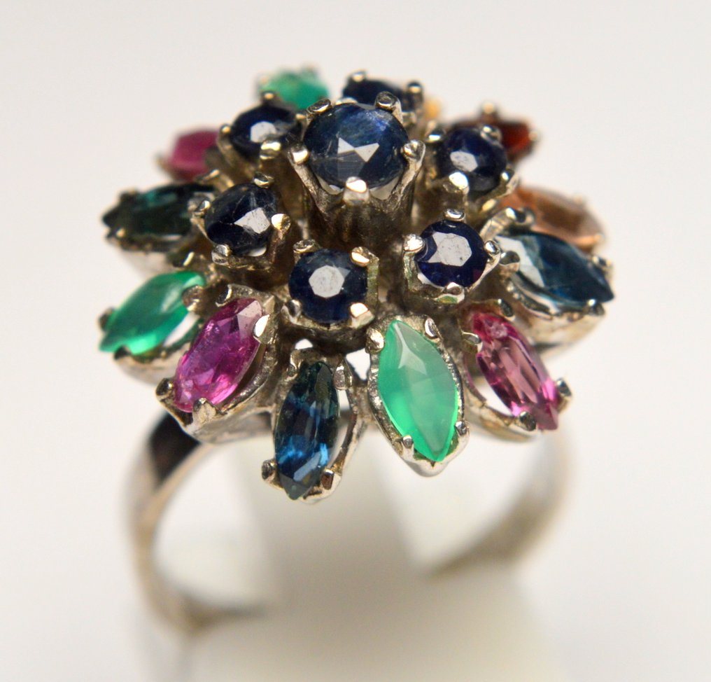 Ohne Mindestpreis - Ring 925 Silber - Saphir, Smaragd, Rubin, Citrin #1.0