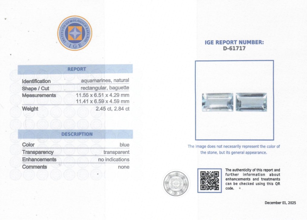 2 pcs Blå Akvamarin - 5.29 ct - Instituto Gemólogico Español (IGE) - Uden behandling #2.1