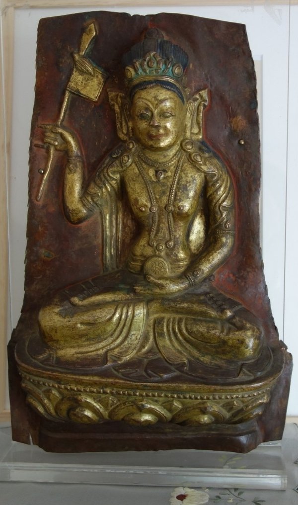 ΠΟΛΥ ΣΠΑΝΙΣΤΗ ΕΙΚΟΝΑ ΒΟΥΔΙΣΤΙΚΟΥ ΧΑΛΚΟΥ ΧΡΥΣΟΠΟΙΚΙΛΛΗΤΗ ΜΕ ΛΩΤΟ ΜΕ ΕΠΙΓΡΑΦΗ - Χαλκός - Τιμπε/Νεπάλ - 17ος-18ος αιώνας #1.0