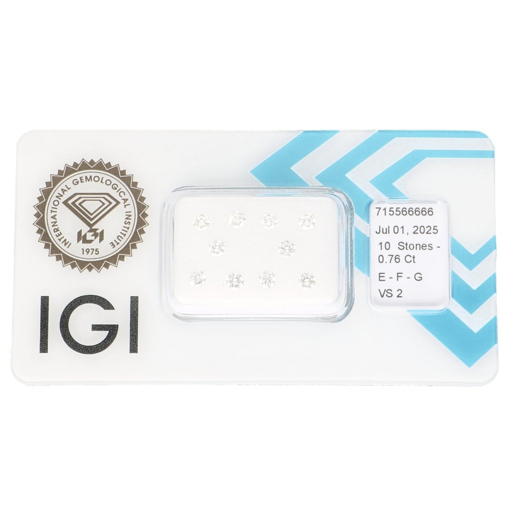 没有保留价 - 10 pcs 钻石  (天然)  - 0.76 ct - 圆形 - G, E, F - VS2 轻微内含二级 - 国际宝石研究院（IGI） #1.0